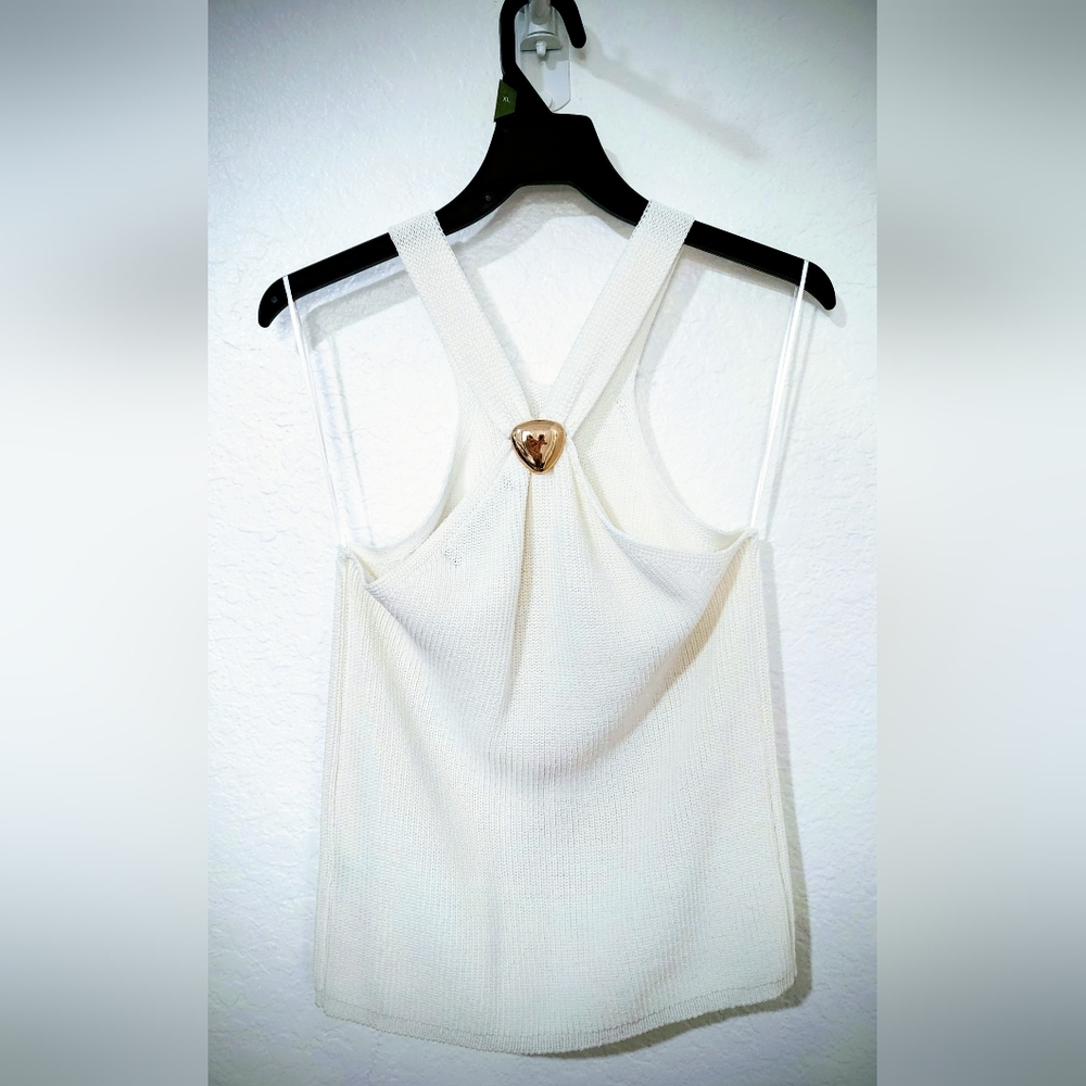 Primark Off-White Knit Tank Top With Gold Metal Design.  Size S
